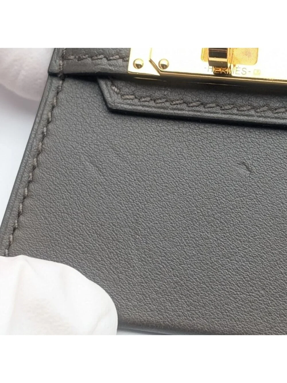 Hermes Montpetit Kelly GM Etain Leather Gray Gold Bag Motif Necklace